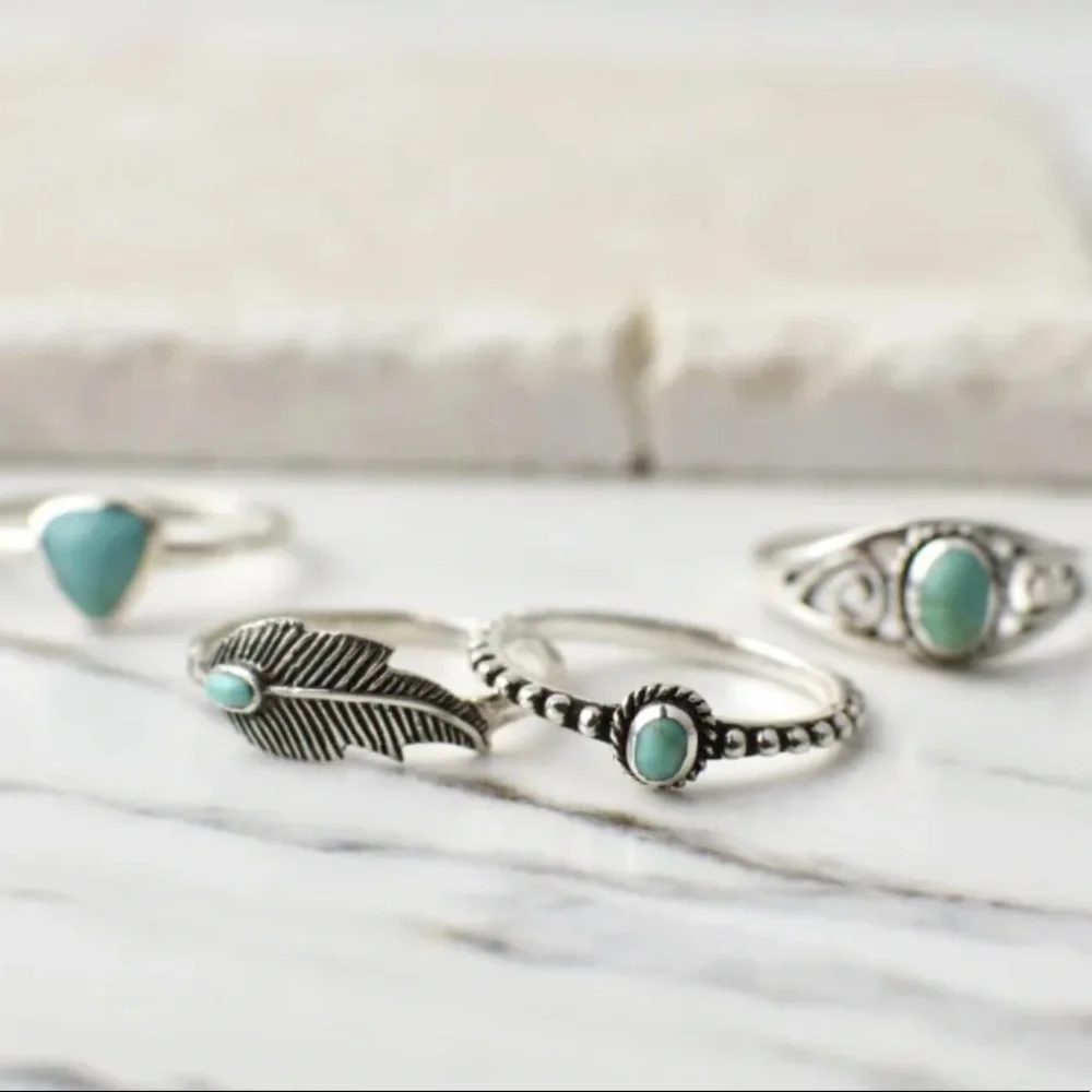 3/$50•Genuine Turquoise•Sterling Silver Stamped 925 • Boho Dainty Ring • Midi